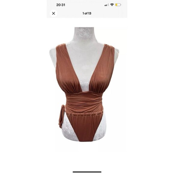 We Are HAH Swim Suit Bodysuit Cut To The Chase Brown Sugar Size XS NEW High P - Picture 3 of 5